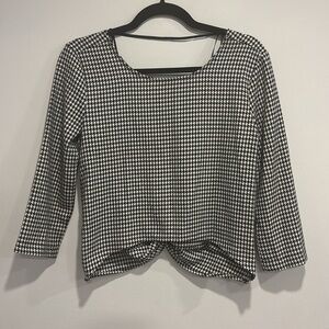 Zara Monochrome Houndstooth Blouse